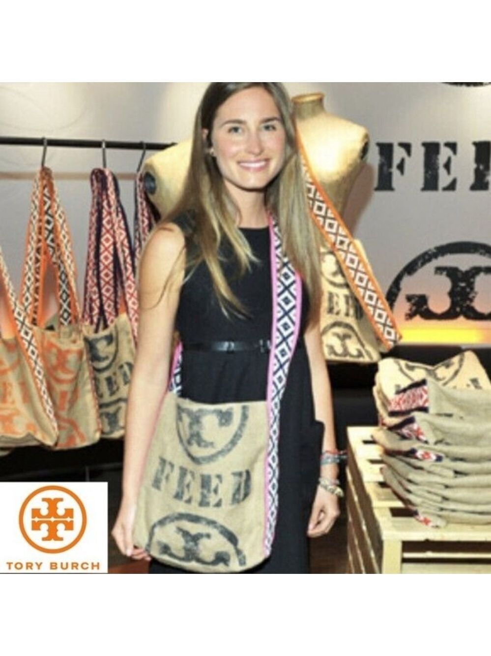 TORY BURCH Burlap HOLT RENFREW FEED Shoulder bag Rare and Collectable VGUC